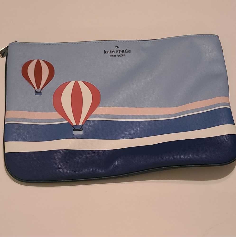 Kate Spade Sky Blue Clutch with Hot Air Balloons NWOT